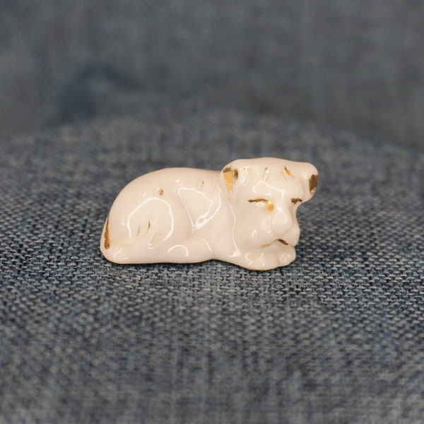 Porcelain Miniature Terrier Figurine. Vintage Bone China Japan White Gold Border Terrier Dog. Doll Pet Scene Diorama Accessory Decor Gift