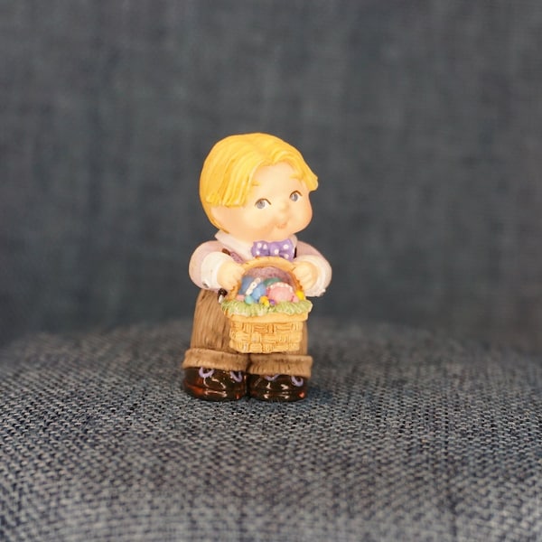 Hallmark Merry Miniatures Boy with Easter Basket Figurine. Bashful Friends Blonde Boy Figure. Easter Sunday Best Diorama Art Craft Supply