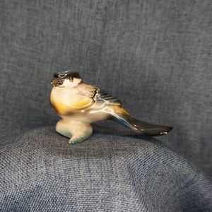 Vintage Blue Ceramic Sparrow Figurine: Made in Italy Pottery
