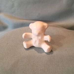 Vintage White Ceramic Teddy Bear Figurine. Miniature Dollhouse Doll Animal Figure. Diorama, Terrarium Accessory Decor. Vintage Bear Gift