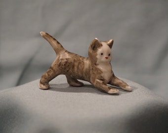 Miniature Gray Tabby Kitten Figurine: German Porcelain Cat Decor
