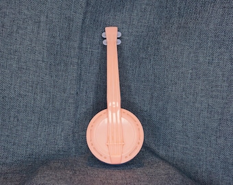 Vintage Ideal Plastic Banjo Rattle Toy: Pink Blue Doll Accessory