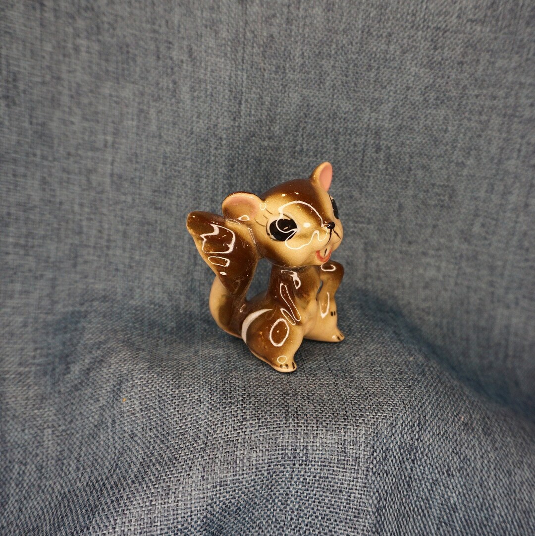 Vintage Ceramic Squirrel Figurine. Miniature Hand Painted Sassy Chipmunk Figure. Office, Home