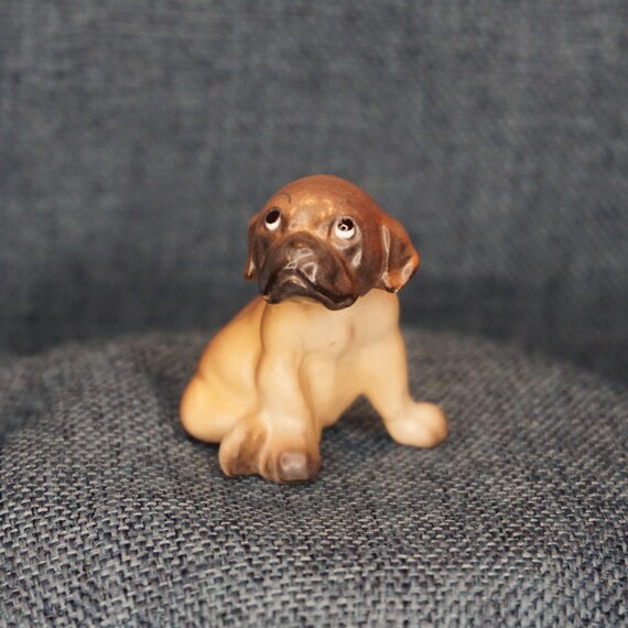 (3) Miniature Boxer Dog/Puppy Figures Bone China Porcelain White & Brown  Japan