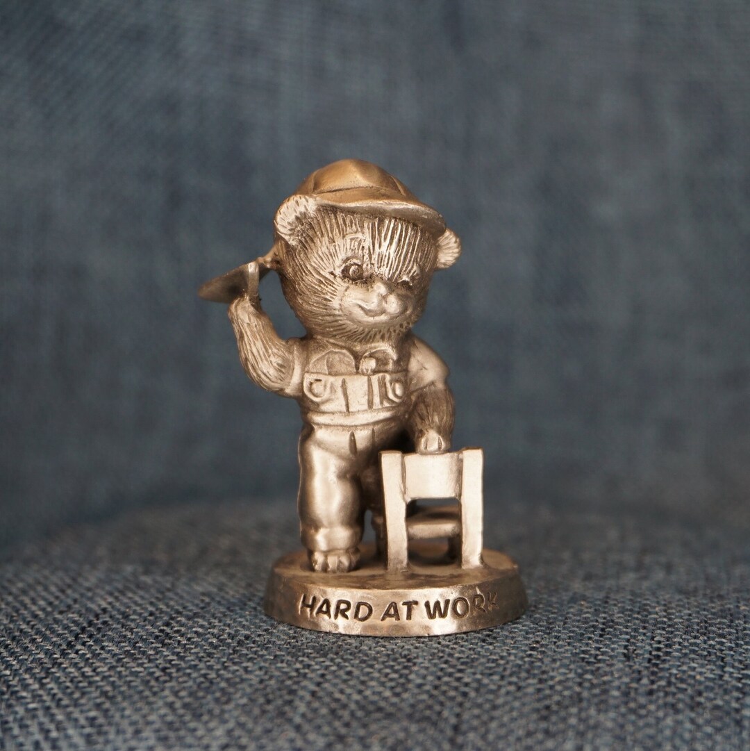 Miniature Pewter Bear Figurine. Vintage Avon Hard at Work Etsy