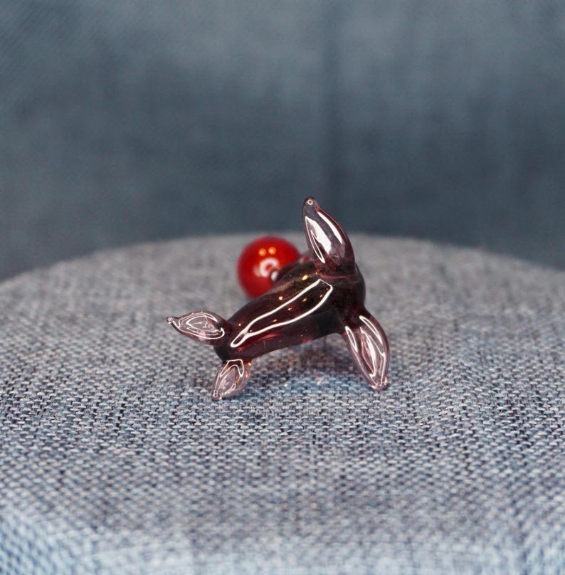 Vintage Glass Seal Figurine. Miniature Lamp Work Purple Circus Animal