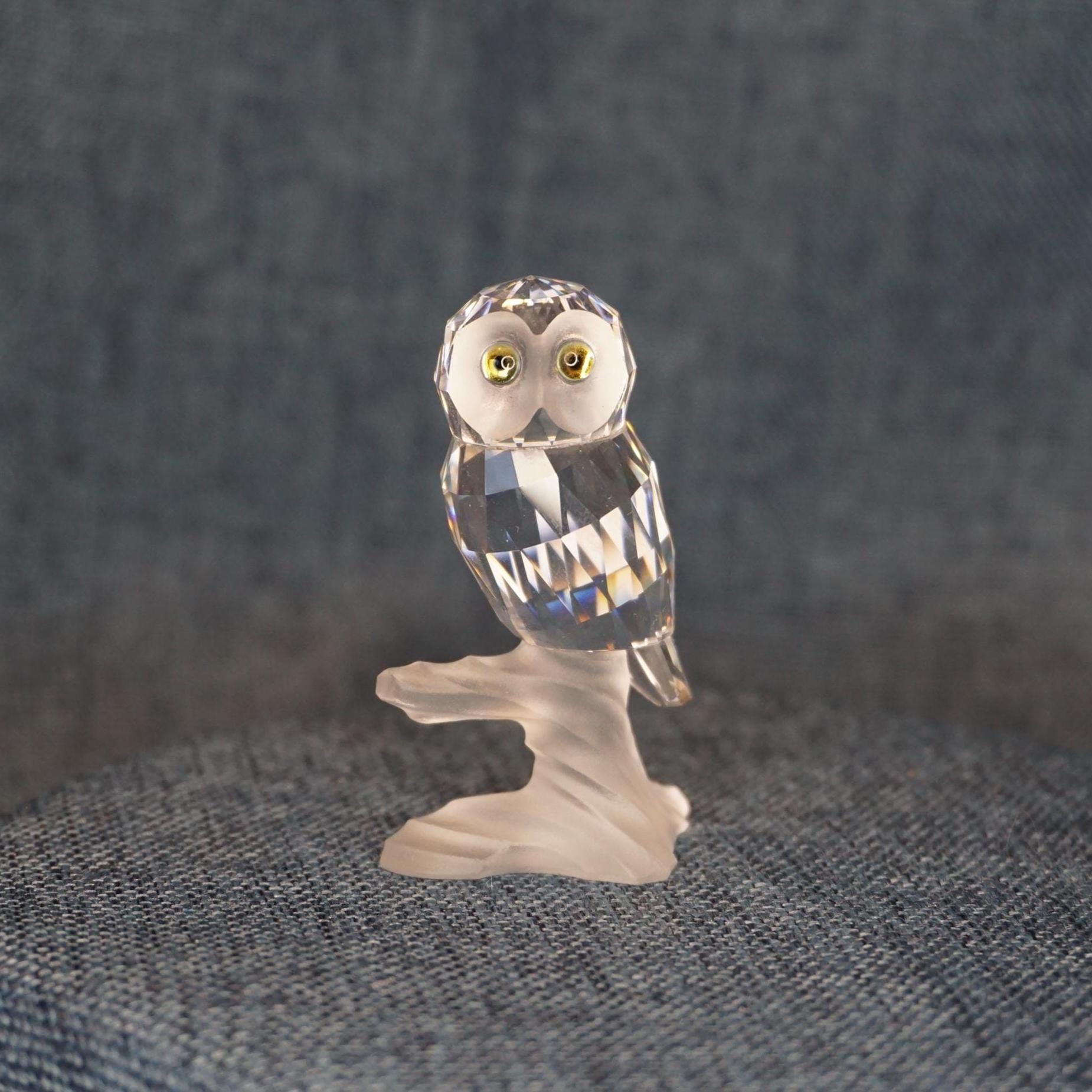 Swarovski Barn Owl on Branch Figurine. Vintage Crystal Bird Collectible: Holiday Miniature Gift