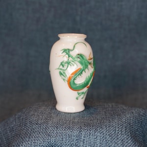 Miniature Porcelain Dragon Vase: Hand-Decorated Japan Collectible