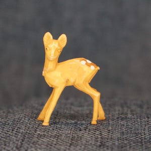 Tiny Plastic Deer Figurine. Vintage Miniature Hong Kong Fawn Animal Figure. Forest, Woodland, Wildlife Critter. Diorama Accessory Supply