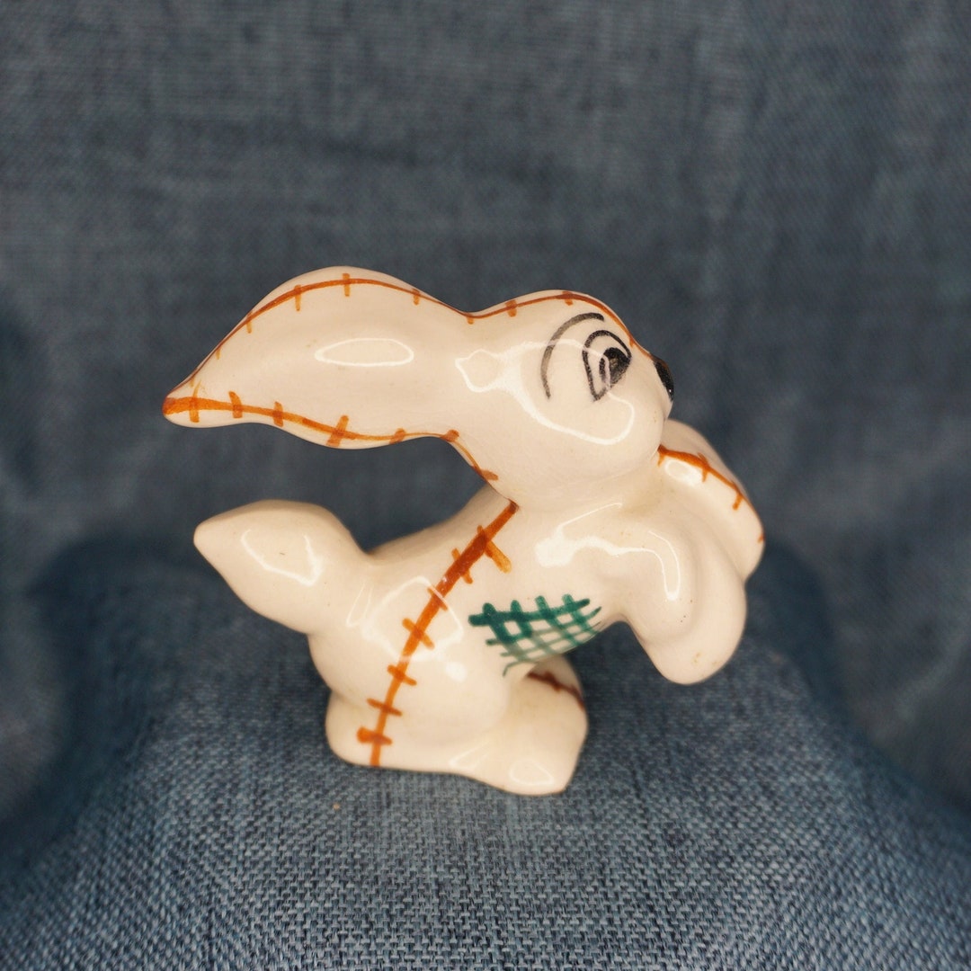 Vintage Ceramic Rabbit Figurine: Patchwork Quilt Bunny Decor - Etsy