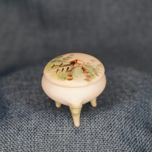 Miniature Hand Painted Porcelain Trinket Box: Covered Bridge Scene
