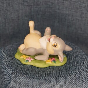 Porcelain Thumper Figurine. Vintage Grolier Disney Premier Laughing Bunny Rabbit. Bambi Animal Vanity Bedroom, Nursery, Home Desk Decor Gift