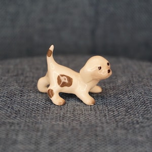 Hagen Renaker Dalmatian Puppy Figurine. Miniature Brown White Mutt Dog: Doll Diorama Collectible