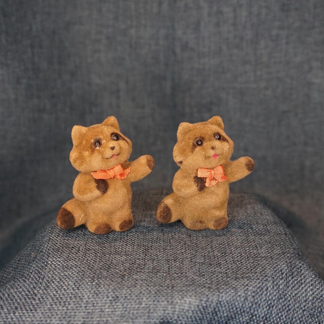 Mini Raccoon Miniature Raccoon Figurine Set. Fuzzy Woodland Forest Animals: Vintage ...