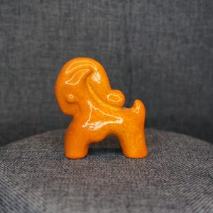 Vintage Ram Figurine. Miniature Mid Century Modern Big Horn Sheep: Orange Animal Pottery