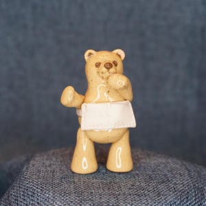 Hand Made Pottery Teddy Bear Figurine: Vintage Baker Chef Animal Collectible Gift