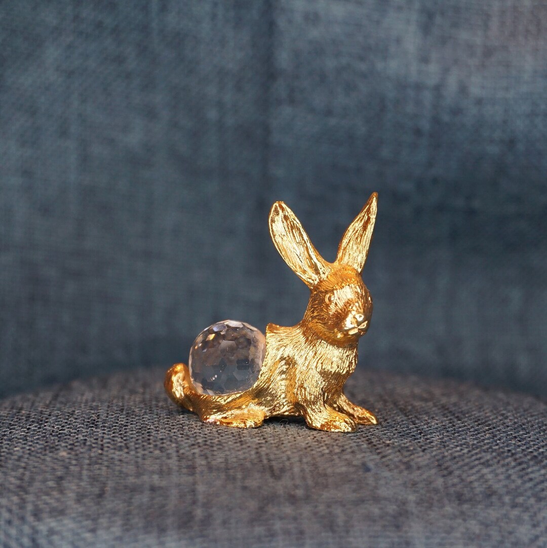 Miniature Metal Rabbit Figurine. 1984 Spoontiques Gold Bunny With ...