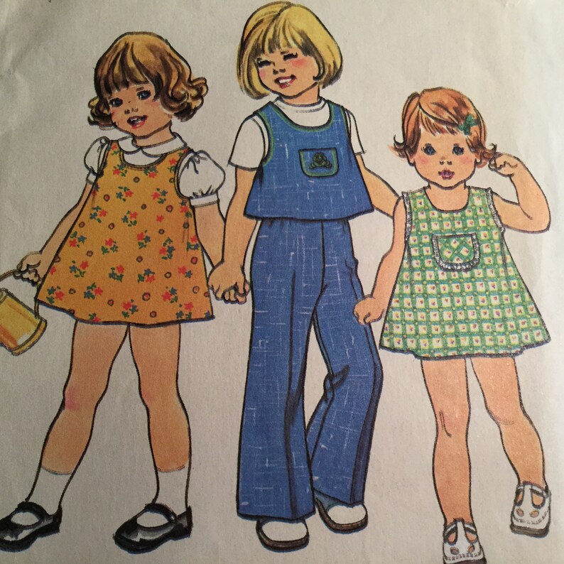 1970s Sewing Pattern for Toddler\u2019s Jiffy Dress or Top and Pants Simplicity 7364 Vintage Size 2