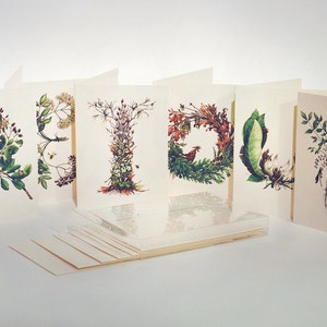 Ensemble de voyelles de six voeux illustration botanique cartes 5 "x 7 »