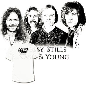 Crosby, Stills, Nash & Young Drawing T shirt CSN CSNY