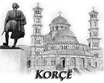 Albania Korce Drawing on a T shirt Most Countries, Capitals, Landmarks and Towns are available
