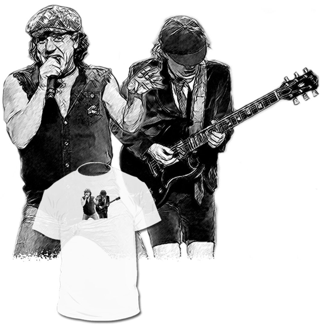 Angus Young Brian Johnson Drawing T Shirt AC DC Guns N Roses Led ...
