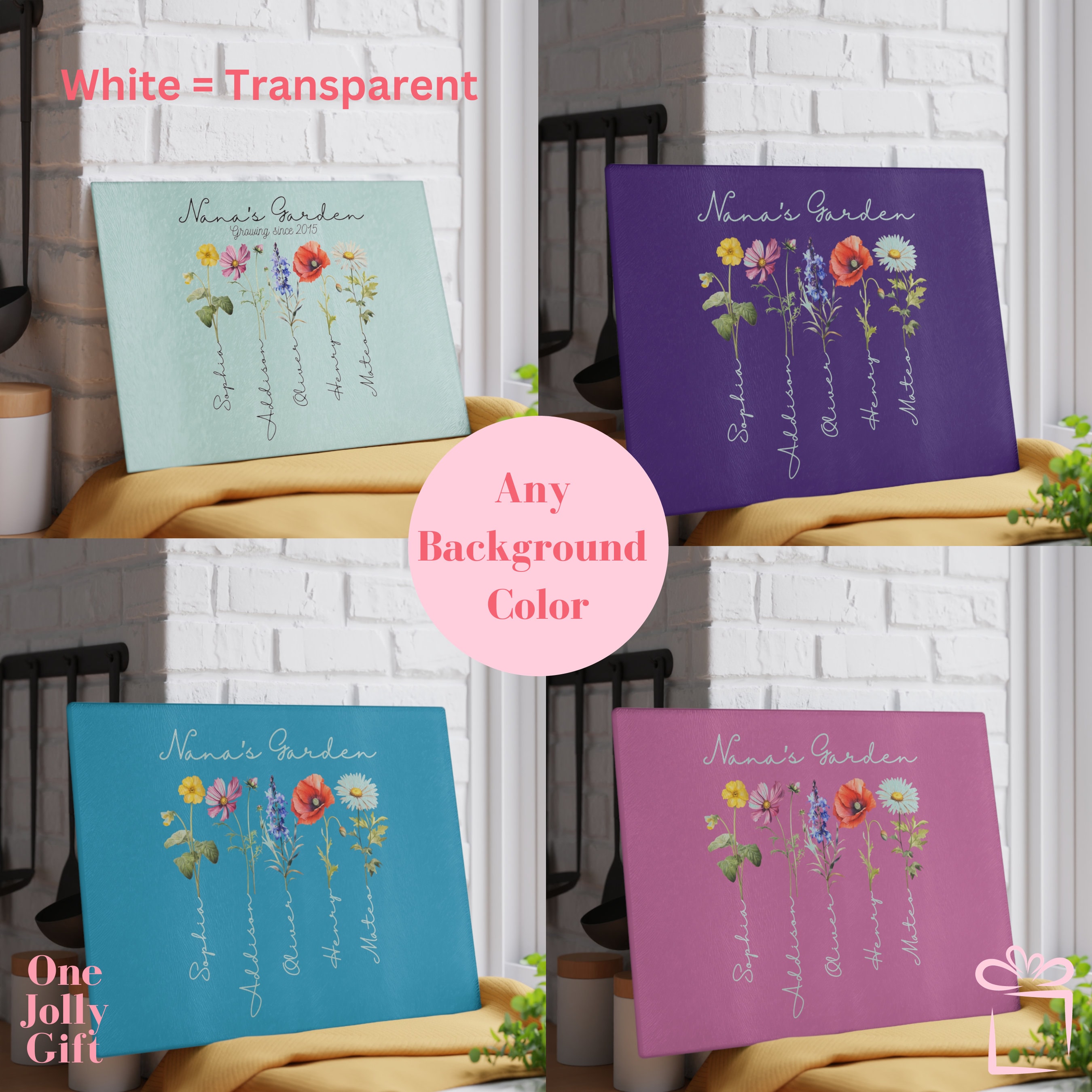 Personalized Nana's Garden Kitchen Birth Flower Cutting Board With Names Gifts For Mom Grandma - Birth Flower Collection
