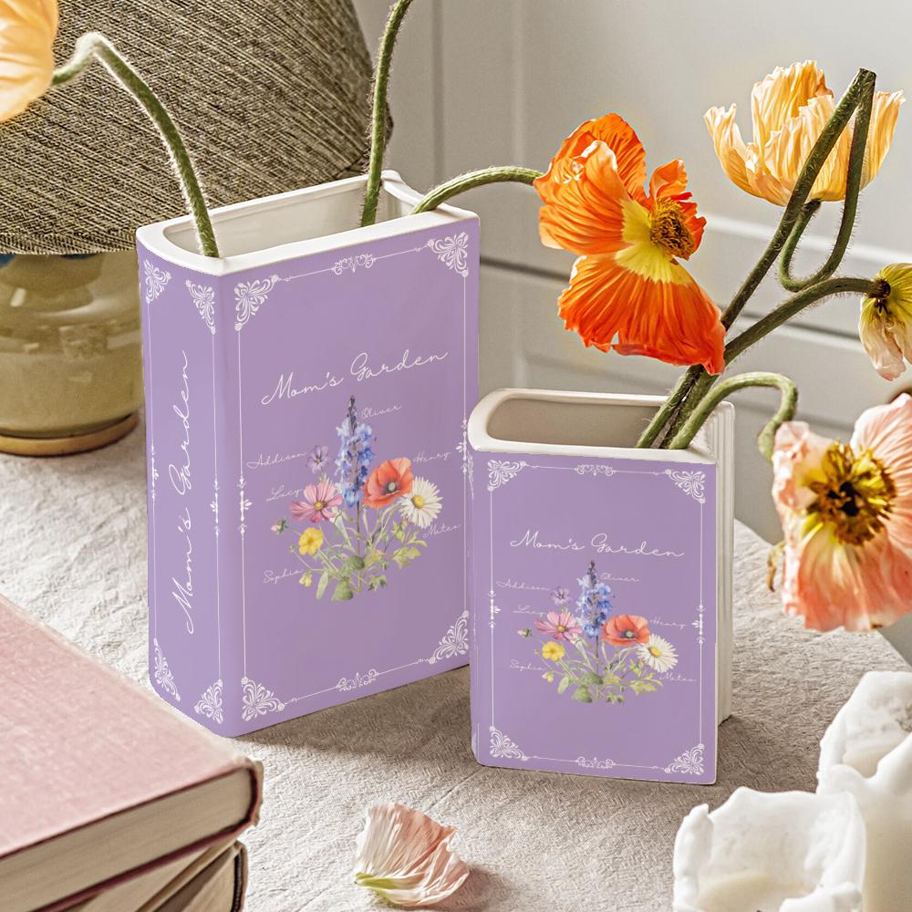 誕生花のカスタム陶器製ブック花瓶：パーソナライズされたフラワー