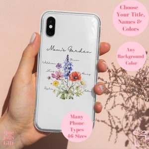 Custom Phone Case Name Birth Month Flower Gift for Her, Flower Bouquet Gift for Mom, Personalized Birth Flower Gift, Custom Mom's Garden