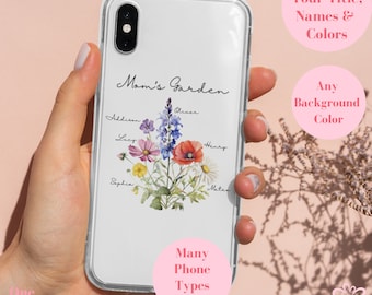 Custom Phone Case Name Birth Month Flower Gift for Her, Flower Bouquet Gift for Mom, Personalized Birth Flower Gift, Custom Mom's Garden