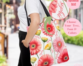 Personalized Bag, Tote Bag Women, Custom Name Gift Bag, Custom Birthday Gift for Her, Gift for Mom, Gift Daughter Birthday, Women Bag Flower