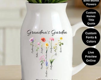 誕生月をプリントした水彩画の花瓶：パーソナライズされた家族の記念品