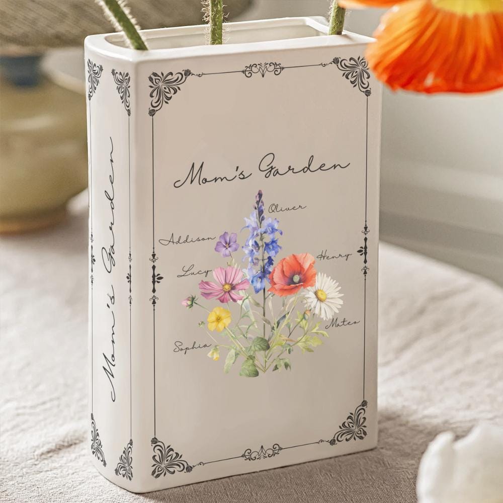 誕生花のカスタム陶器製ブック花瓶：パーソナライズされたフラワー