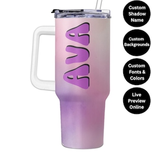 Personalized Name Shadow Tumbler - Custom 40oz Tumbler with Handle - Monogram Gift for Her, Him - Travel Drinkware, Custom Tumbler Gift