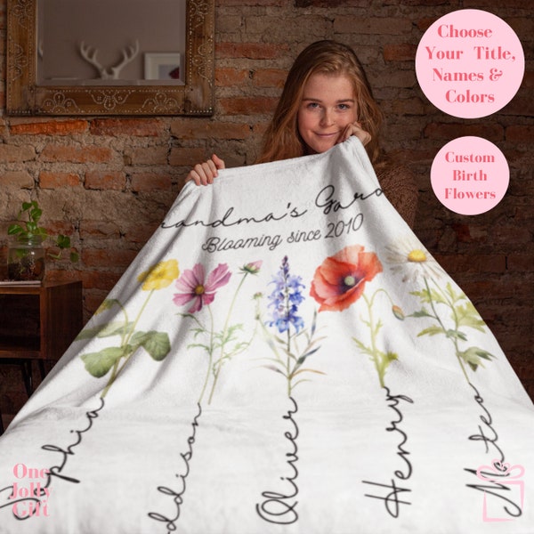 Custom Birth Flower Name Gift for Her, Custom Blanket Gift, Personalize Birth Month Flower Gift, Unique Mother's Day Gift Grandma's Garden