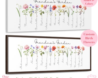 Custom Birth Flower Grandma's Garden Wall Art: Personalized Family Gift