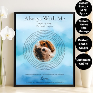 Custom Pet Memorial Song Lyrics Wall Art with Photo – Personalized Tribute Gift for Dog, Cat, or Beloved Animal Loss | Gift for Pet Lovers