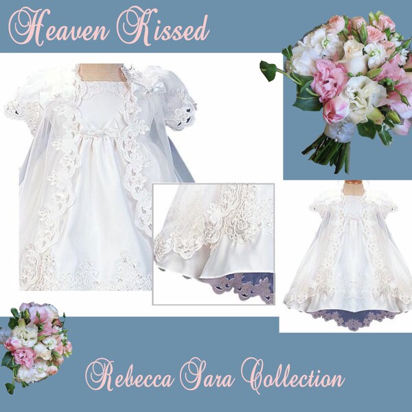 Heirloom Baby Dress, "Heaven Sent", Blessing Dress, Baptism Dress, White Victorian Baby w/ Organza Jacket, Blessing Dress, Victorian Baby