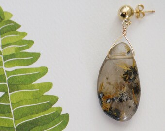 Rutilated Quartz Drop Earrings | Gold Fill Ball Posts | Delicate Quartz Drops
