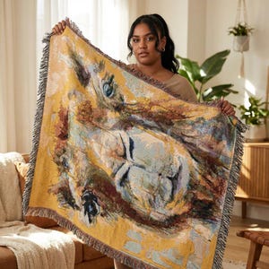 Camel Watercolor Portrait Woven Blanket | Desert Animal Throw, Soft Home Decor