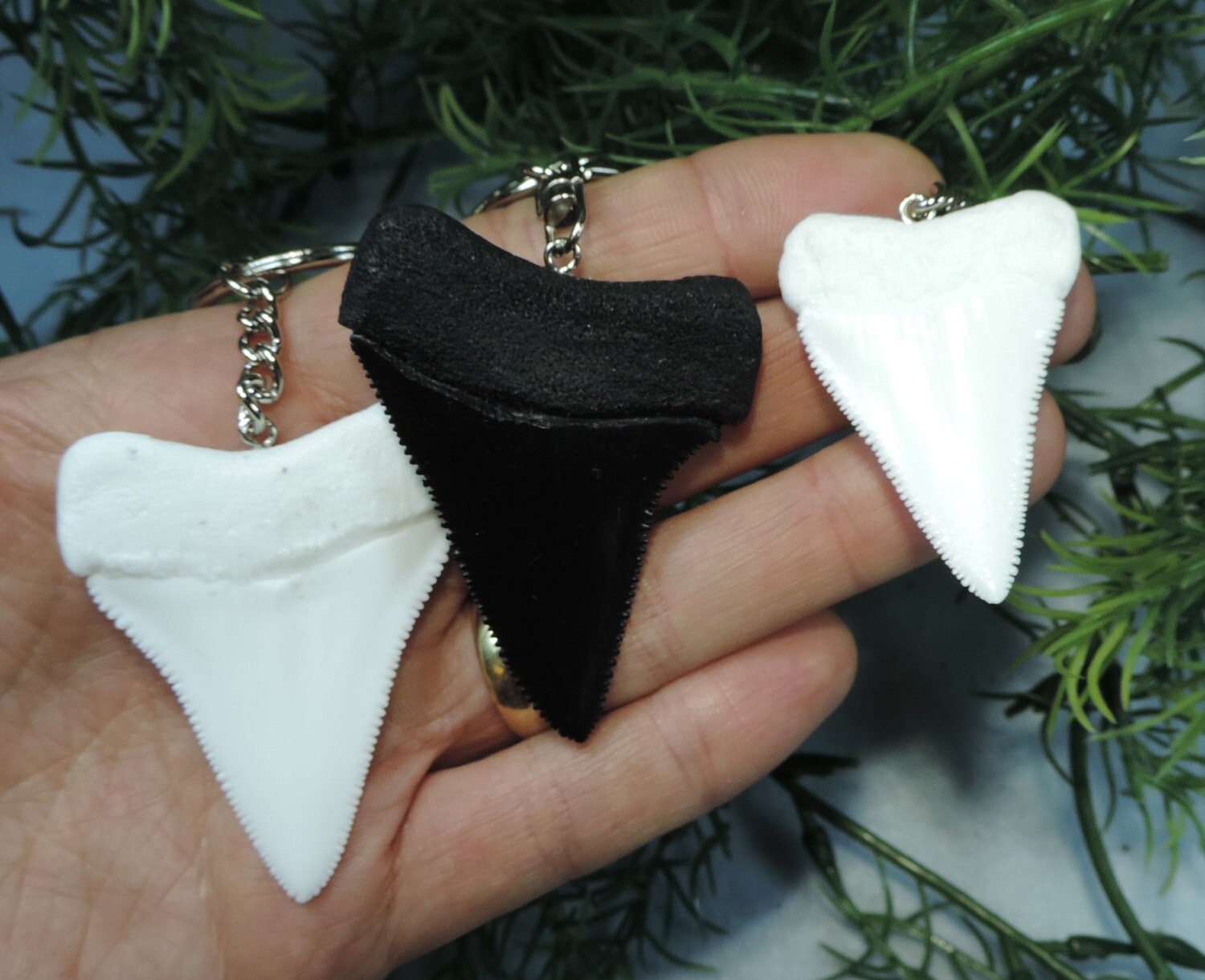 Lot Of 3 Great White Sharks Teeth Replica Keychains Etsy