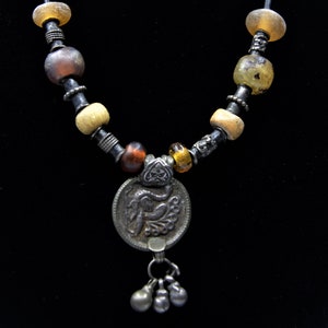 neck1 Ancient Necklace with veraiety Roman colorful glass beads and silver ancient Pendant