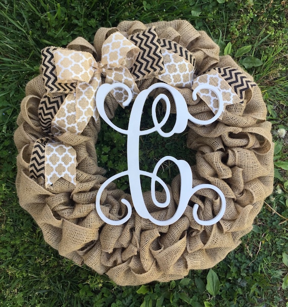 Monogram Burlap Door Wreath For Front Door Gifts For Her Front Door Decor Door Hanger Summer Wreath Personalized Letter Wreaths