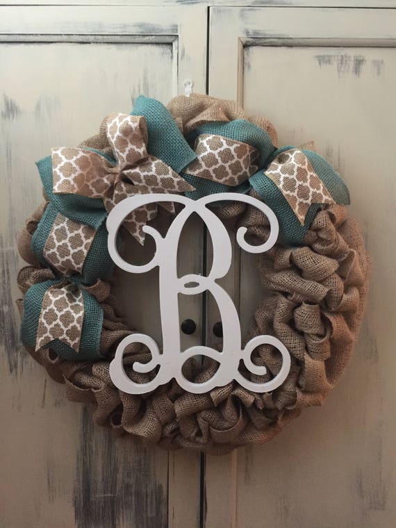 Monogram Letter Wreath Initial Letter Burlap Wreath Front Door Hanger Indoor Wreath With Monogram Wreaths