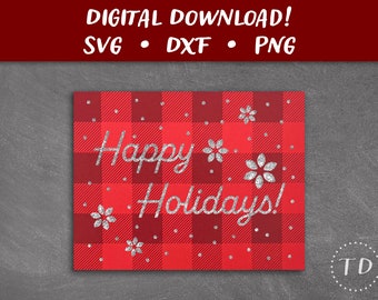 Happy Holidays Card SVG: Layered Christmas Greeting Card Papercut Template DIY (Digital Download)