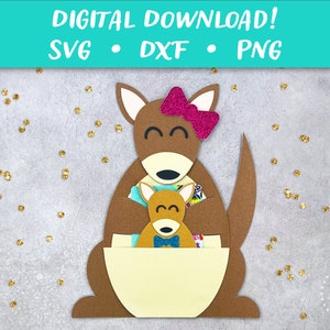Portatarjetas de regalo con forma de canguro / Tarjeta del día de la madre para mamá primeriza SVG / Archivo de corte de tarjeta SVG con papel 3D / Cricut Silhouette Glowforge DIY