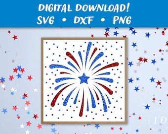 Patriotic Fireworks Card SVG: Layered 4th of July Greeting Card Papercut Template (Digital Download)