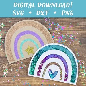 Boho Rainbow Shaker Card SVG | Birthday Card Template File | Papercut SVG Card Cut File | Cricut Silhouette Glowforge DIY | Instant Download