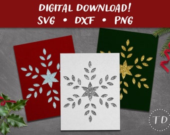 Elegant Snowflake Christmas Card SVG: Layered Holiday Greeting Card Papercut Template (Digital Download)