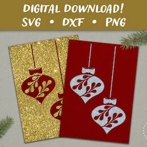 Cartão de ornamentos retrô SVG | Modelo de cartão de Feliz Natal | Arquivo de corte de cartão SVG Papercut | Cricut Silhouette Glowforge DIY | Download instantâneo